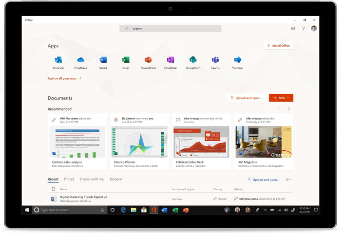 New Microsoft Office app screenshot