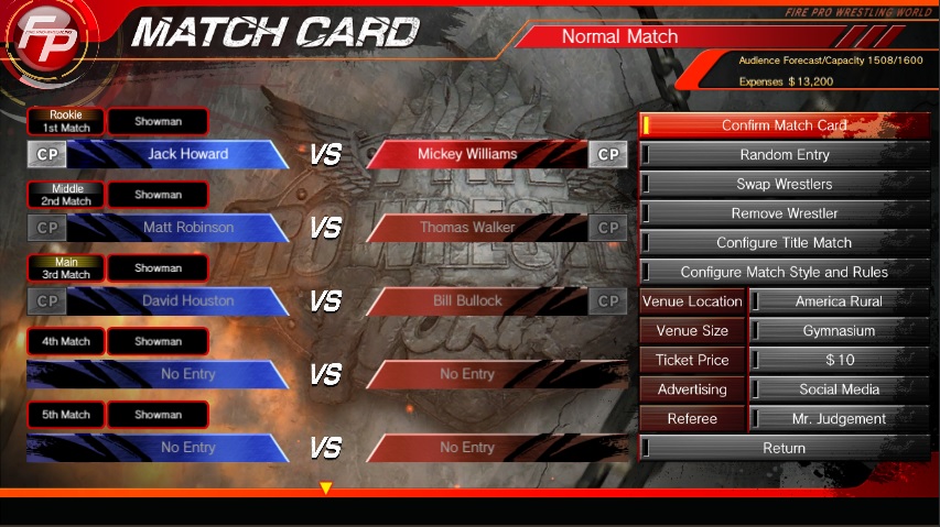 Fire Pro Wrestling Match Card
