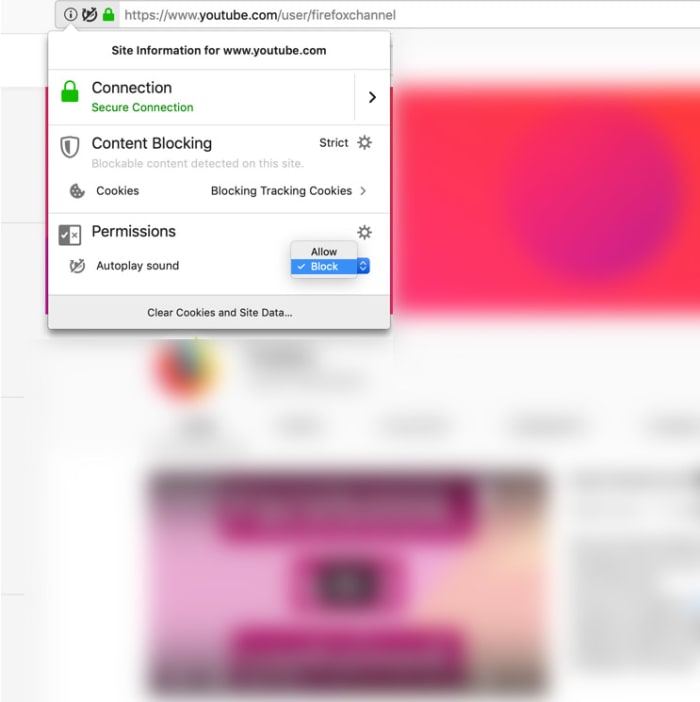 block autoplay videos with sound on Firefox