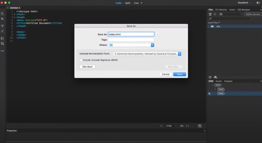 Dreamweaver Designer Panel