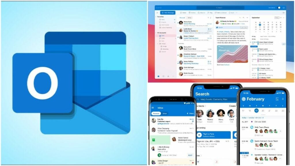 image of the Outlook logo and desktop vs mobile versions