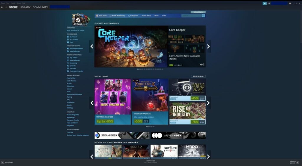 image of Steam store UI