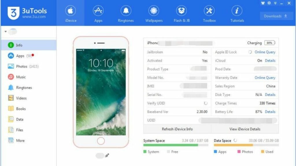 image of the 3uTools jailbreak tab