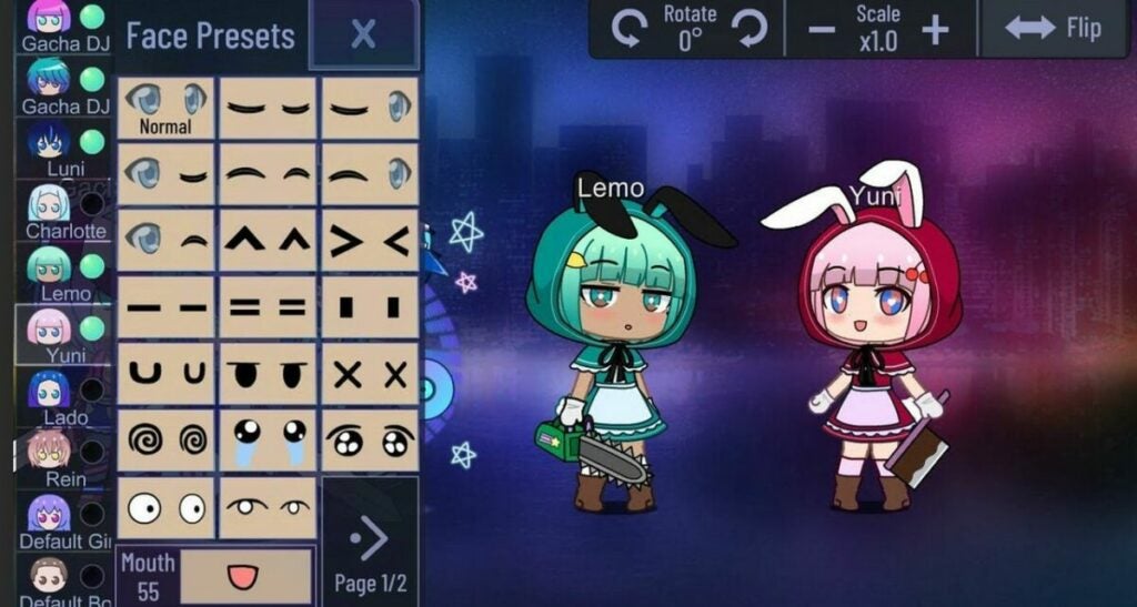 Character customization menu