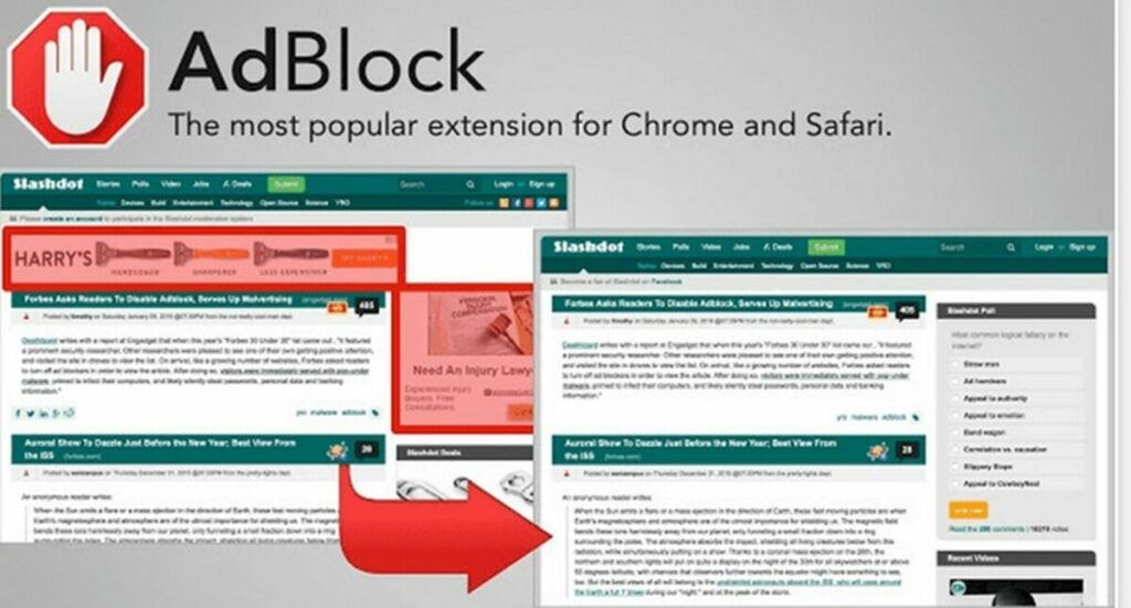 Chrome AdBlocker is incredibly useful.