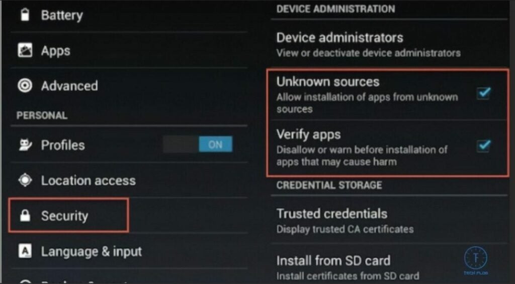 This screen lets you enable downloads from unknown sources on Android