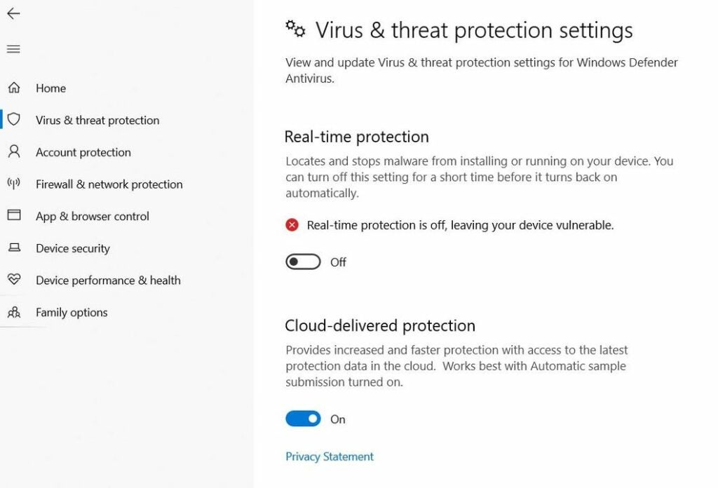 Enable or disable Windows Defender.