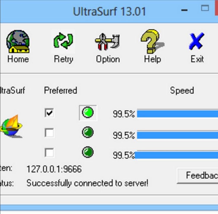 Connect to Ultrasurf's numerous VPN servers