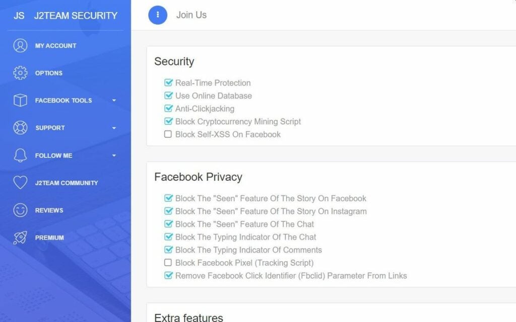 Use J2Team Security to modify Facebook security features