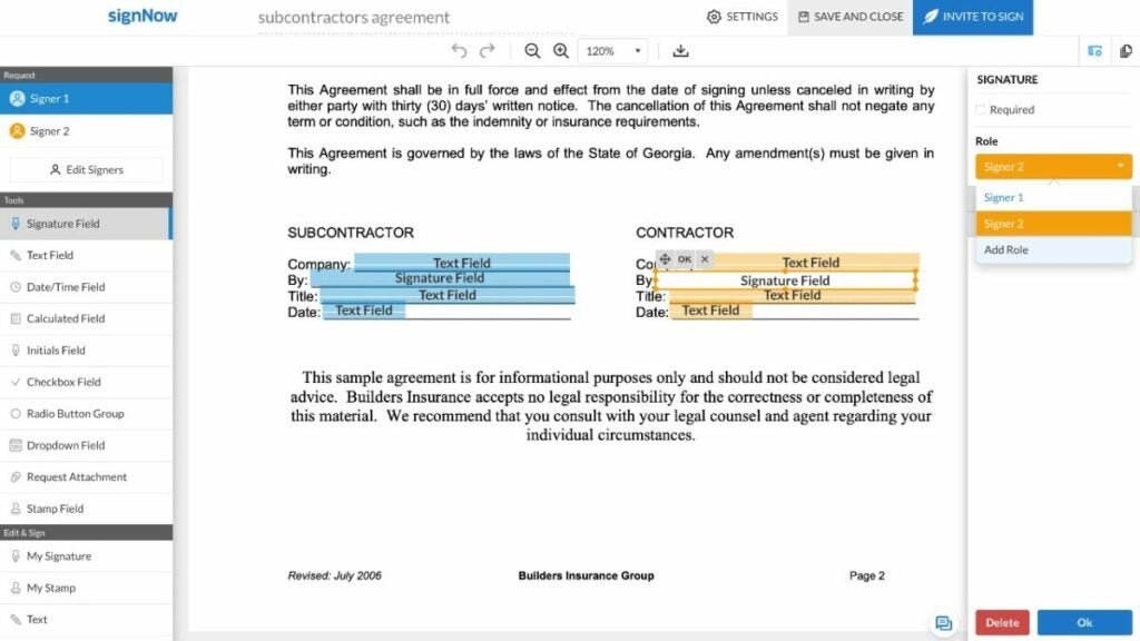 image of the signNow UI