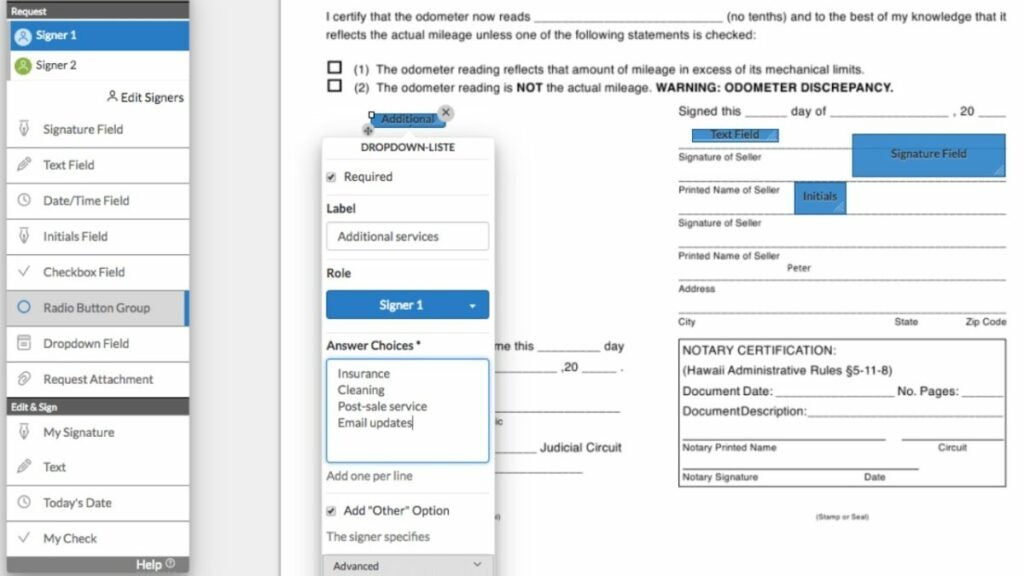 image of the signNow UI
