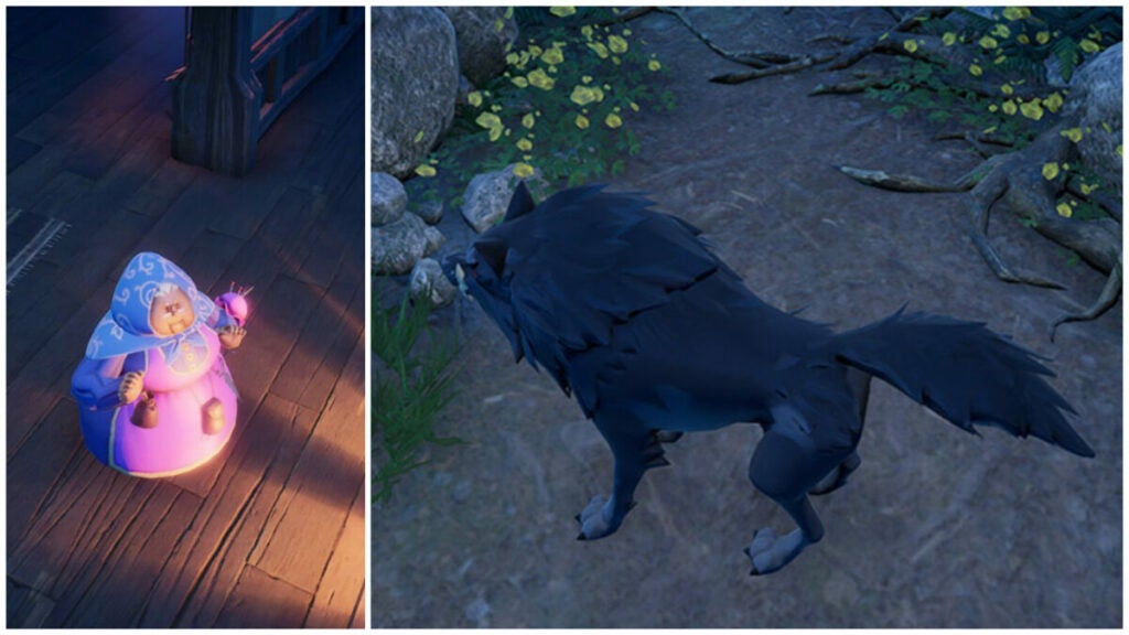 imagen de la forma de lobo de V Rising y la forma humana de la abuela