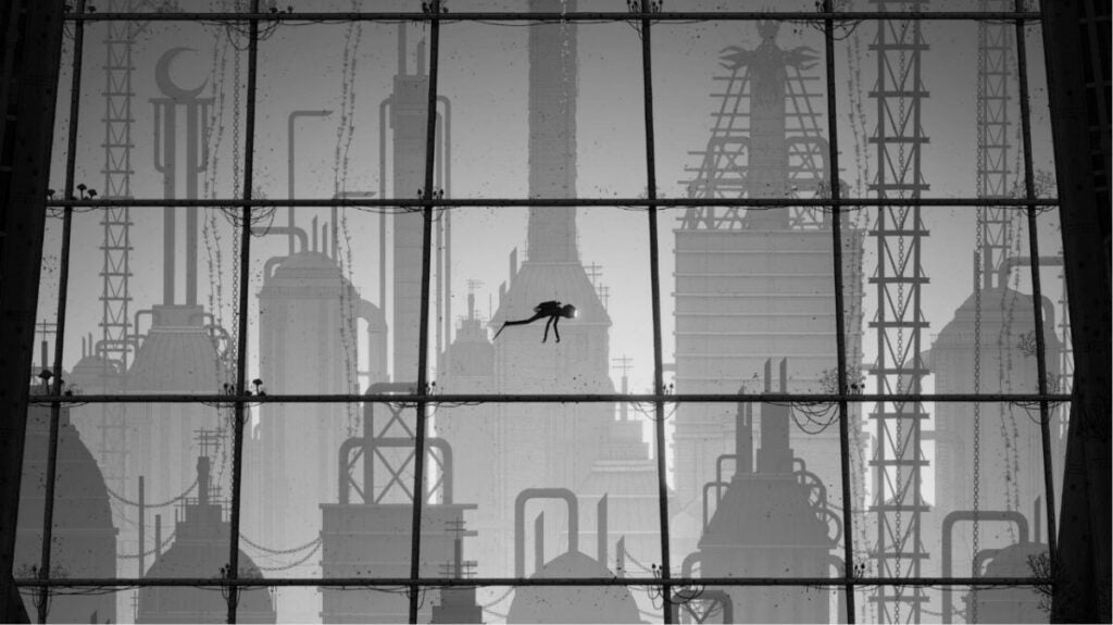 image of Diver in ruined industrial city in Silt