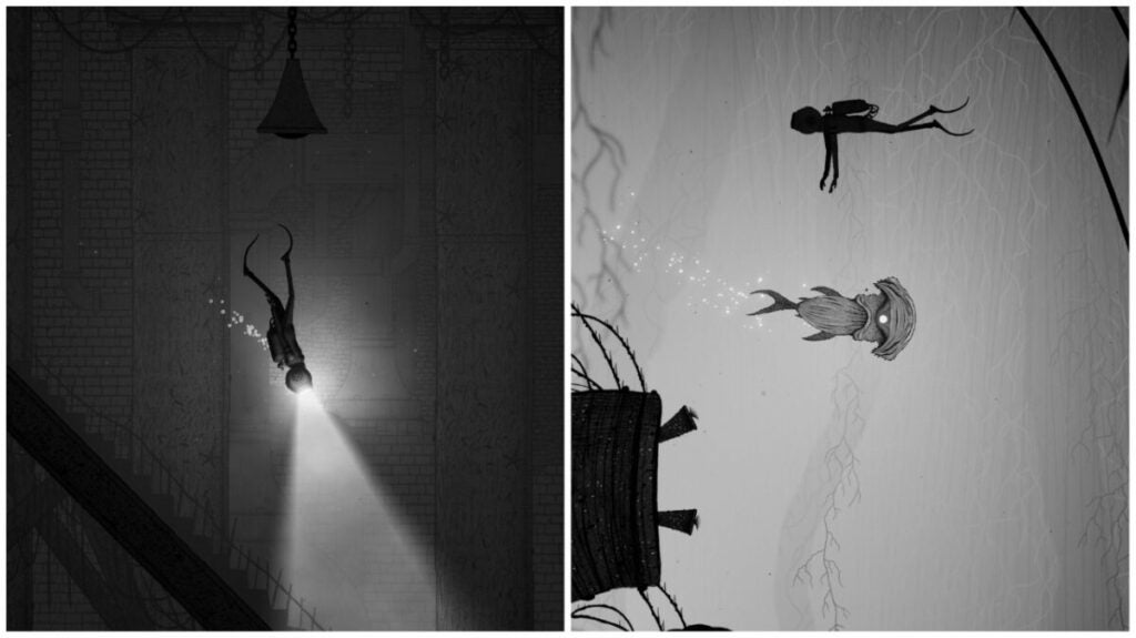 images of Diver and hammerhead in Silt