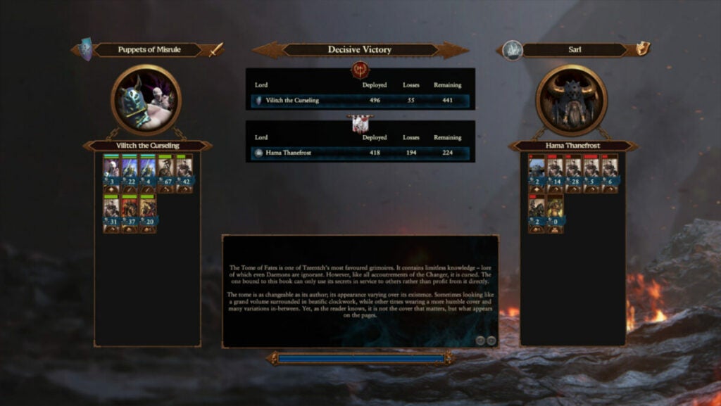image of Vilitch's victory screen in Total War: Warhammer III Champions of Chaos DLC