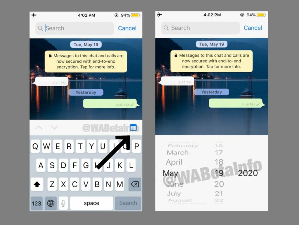 Searching for a WhatsApp message by date might still become a feature