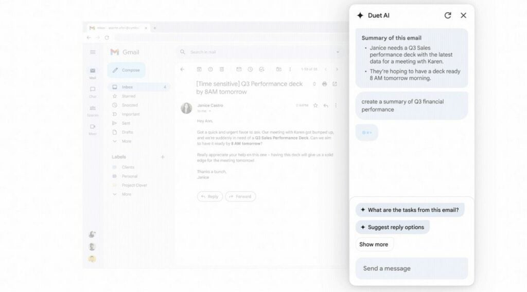 Google Duet AI sidebar