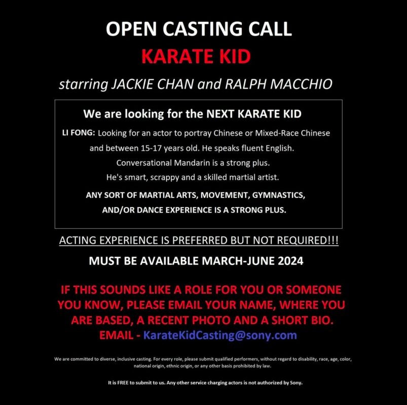 New Karate Kid casting call: Answer the call! Be the next Karate Kid in the legendary saga. Casting is now open for skilled teens. Explore now.