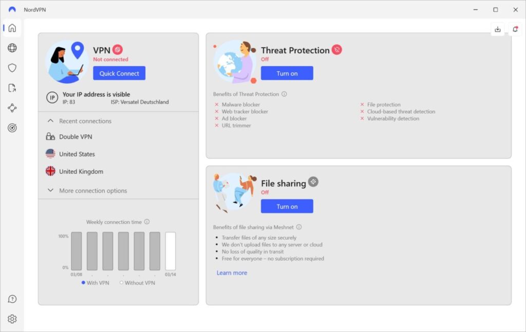 NordVPN software main interface