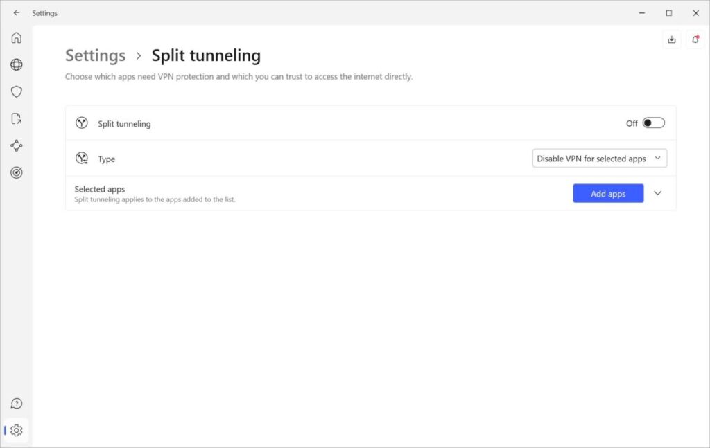 Split Tunneling configuration