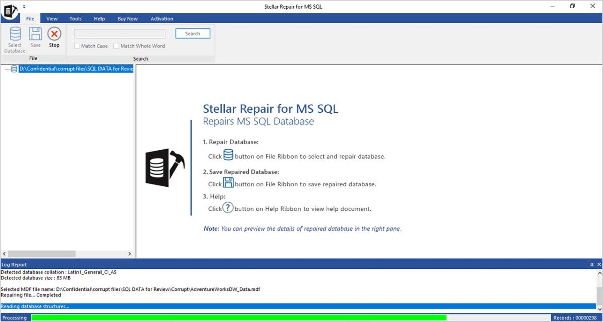 SQL Database Repair Processing