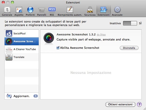 Preferenze estensioni Safari