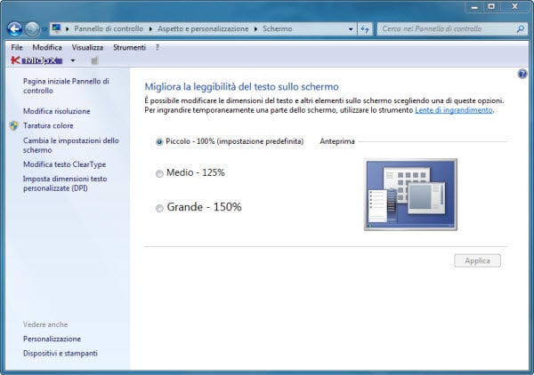 Aumenta dimensione font