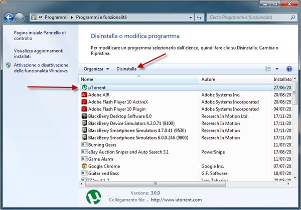 Pannello di controllo 3 - uninstaller