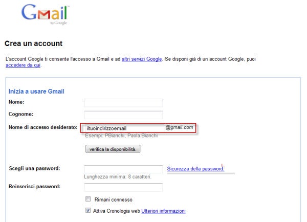 Crea account form