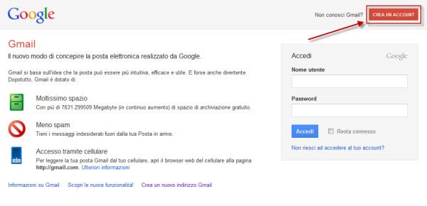 Crea un account pulsante