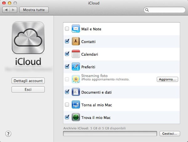 Preferenze iCloud
