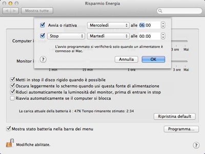 Accendere e spegnere automaticamente