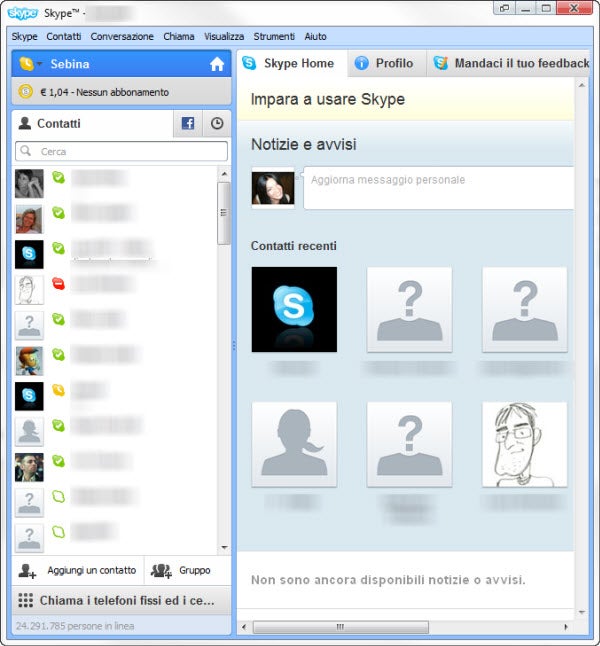 La lista contatti di Skype