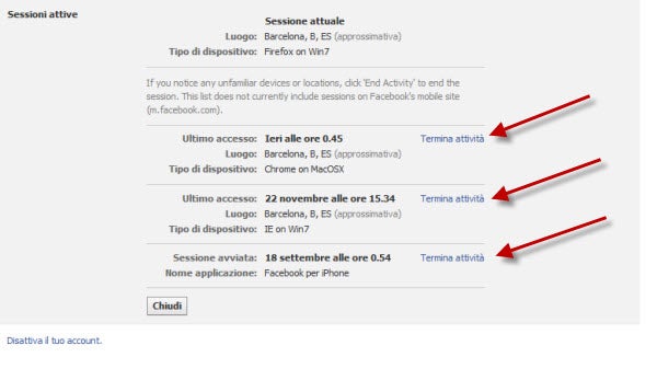 Sessioni attive