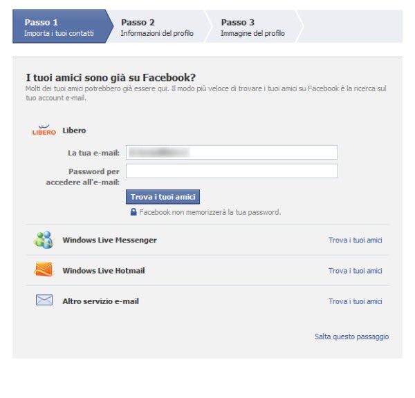 Passo 1 tris - Importa contatti da email Libero-