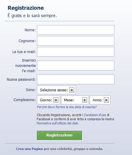 Registrazione - nome cognome e email