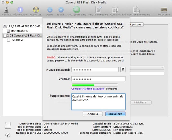 Scegli la password e inizializza 2
