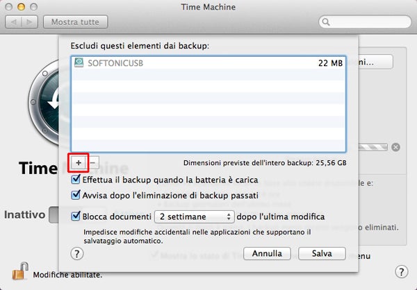 Aggiungi file da escludere nei backup