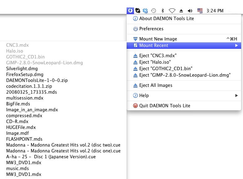 Interfaccia DAEMON Tools Mac