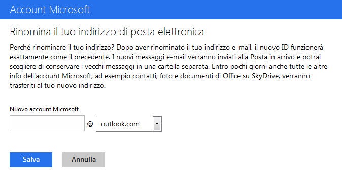 Rinominare l'account microsoft
