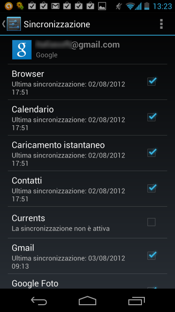 Sincronizzazione account google