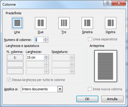 Menu colonne ampliato