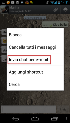 Inviare chat whatsapp per email