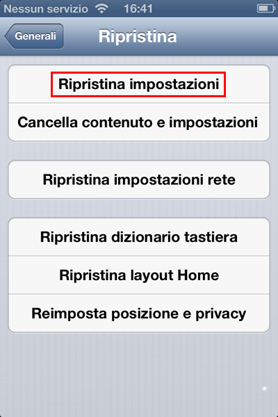 Ripristina impostazioni