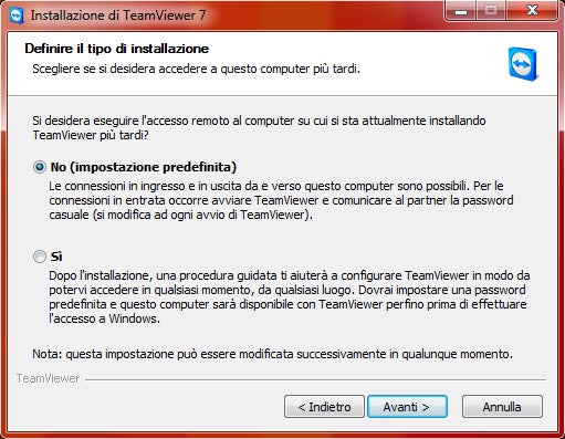Definire tipo di installazione