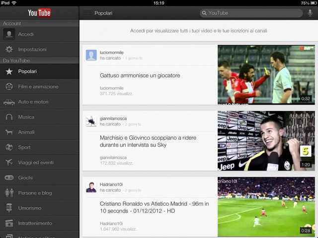 youtube per ipad e iphone 5