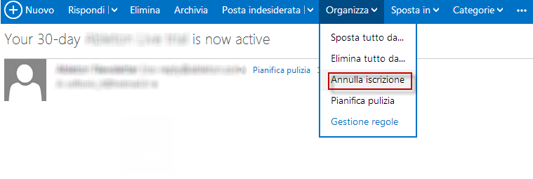 outlook-annulla iscrizione newsletter