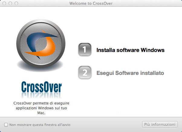 Schermata iniziale di CrossOver
