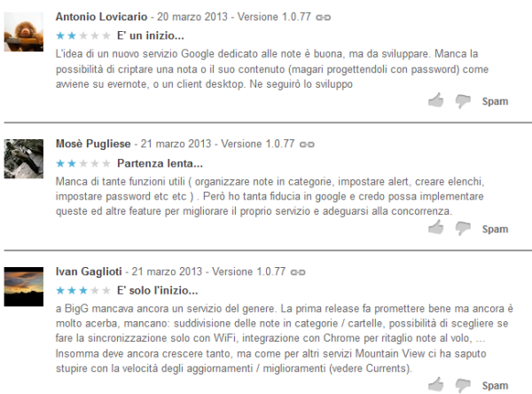 keep recensioni google play