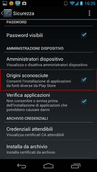 Autorizza installazioni sconosciute Autorizza installazioni sconosciute